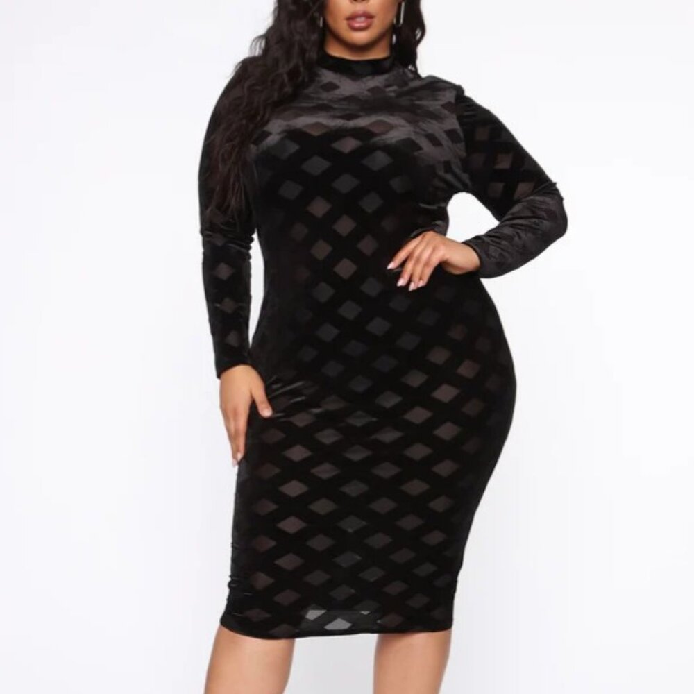 Fashion Nova Looking Forward To It Black Midi Dress 1X EUC